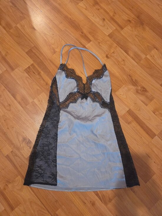 Victoria’s Secret Other - Victoria’s Secret Silver Gray Black Lace Chemise Slip Nightgown S